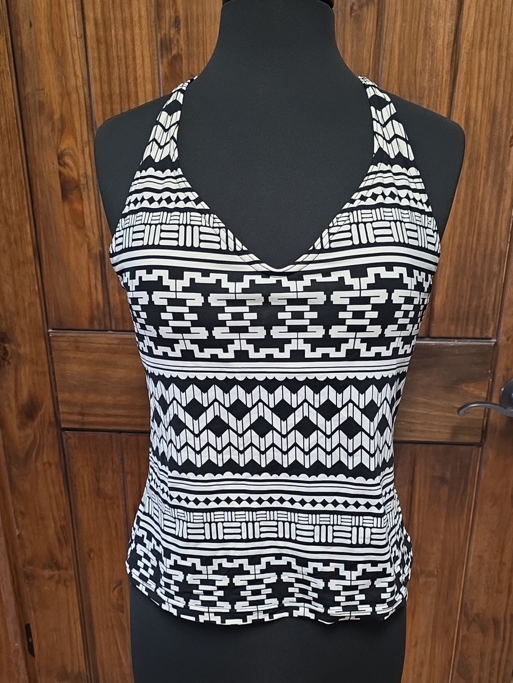 Jag Black & White Geometric Swim Top - Size L